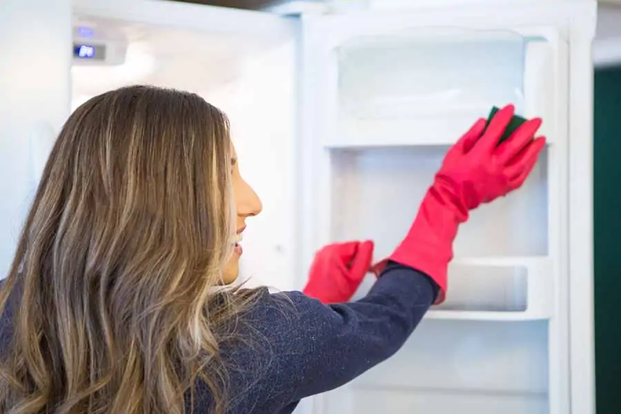 Melissa cleaning the fridge