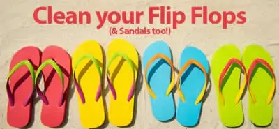 A row of colorful flip-flops